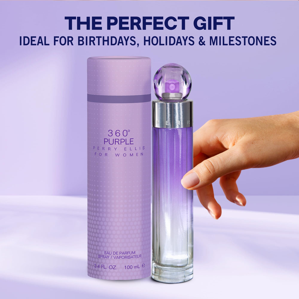 Perry Ellis 360 Purple perfume spray atomizer in use during application