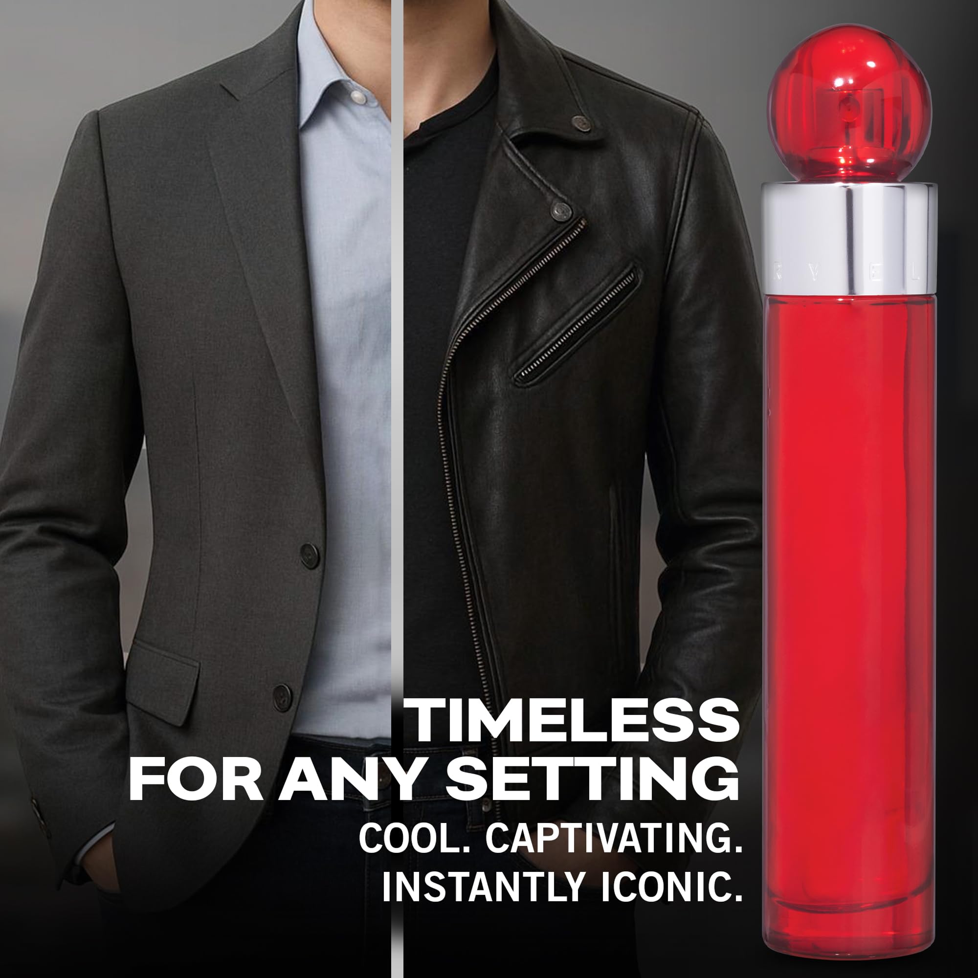 Perry Ellis 360° Red model wearing spray hints at confident evening wear
