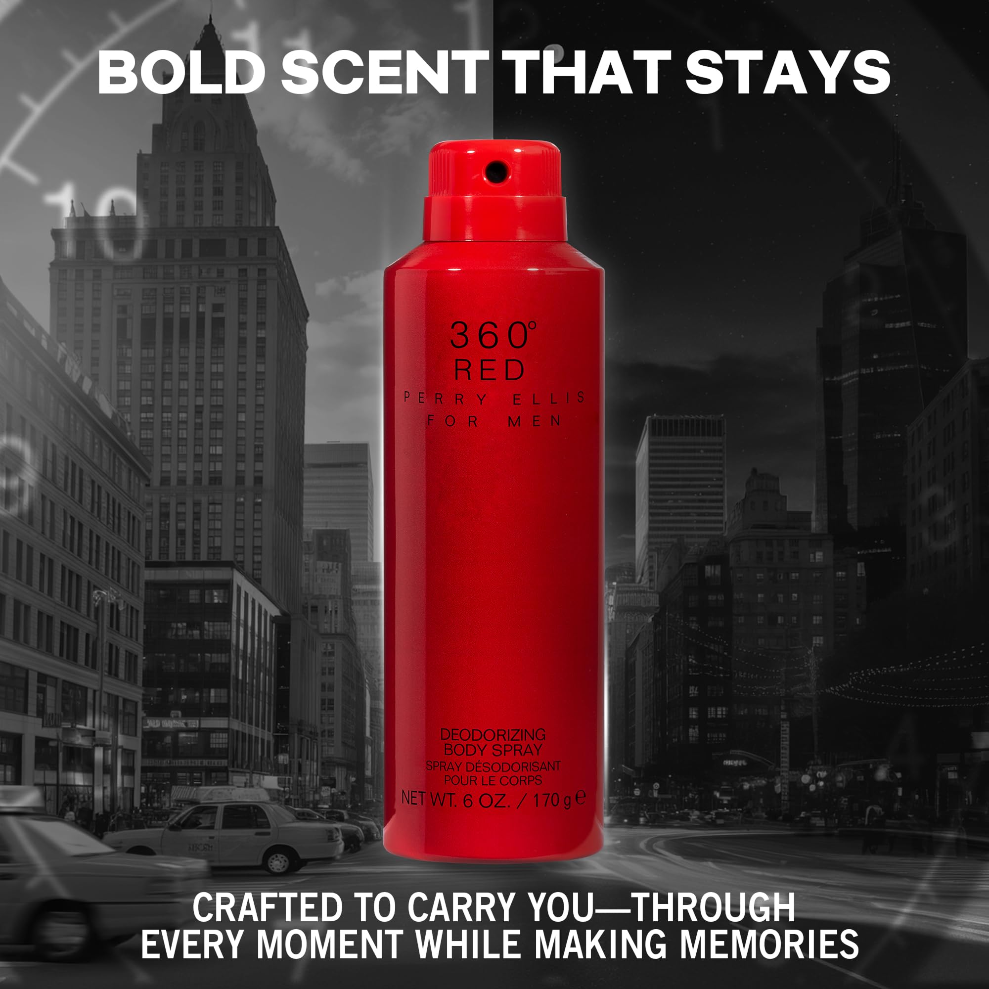 Perry Ellis 360° Red citrus note image emphasizes bright initial lift and energizing feel.