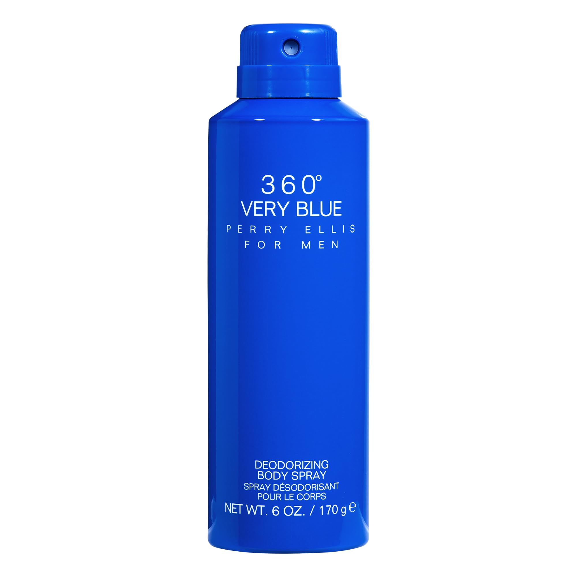 Perry Ellis 360° Very Blue body spray bottle front view for all-day freshness.