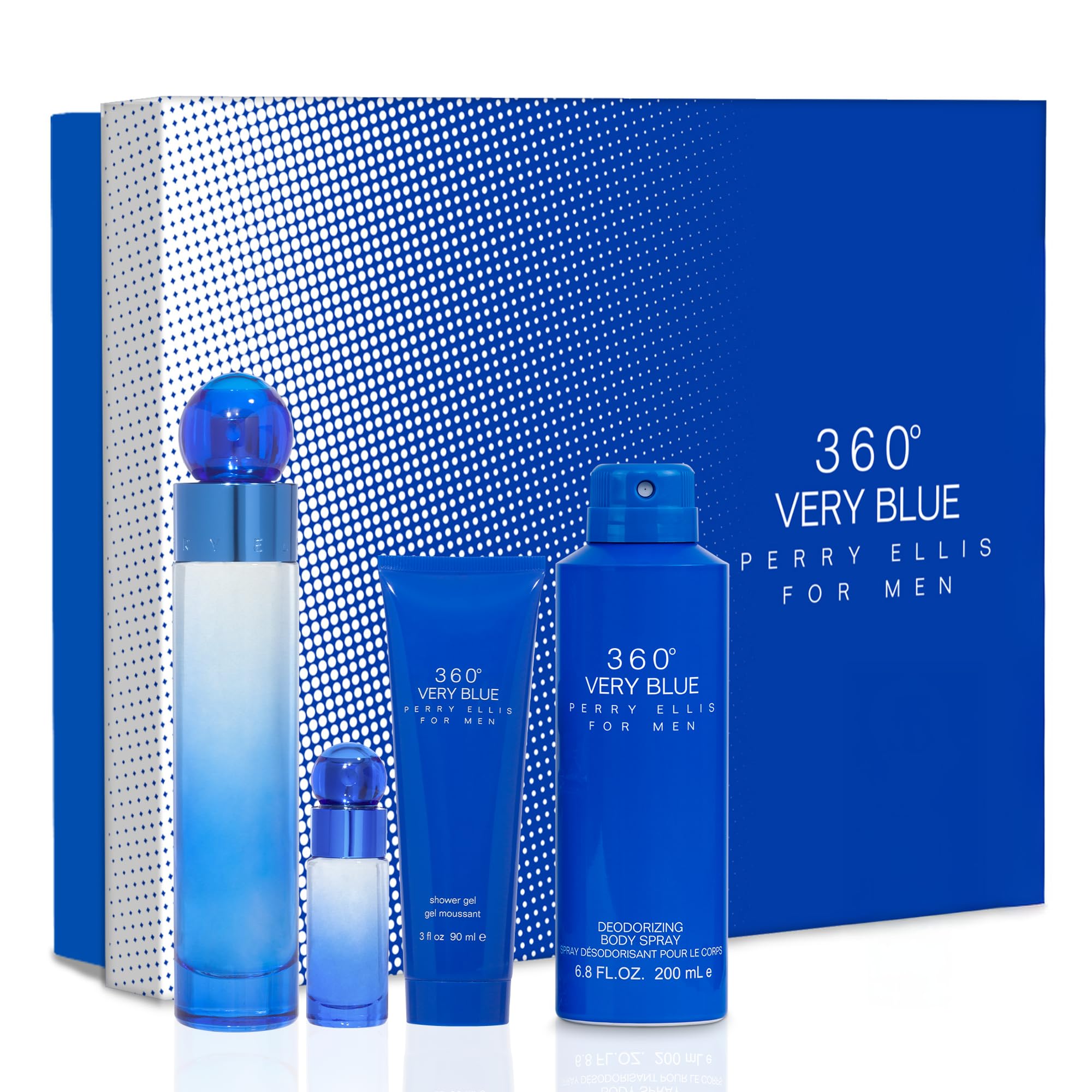 Perry Ellis 360 Very Blue gift set box front for gifting and daily use