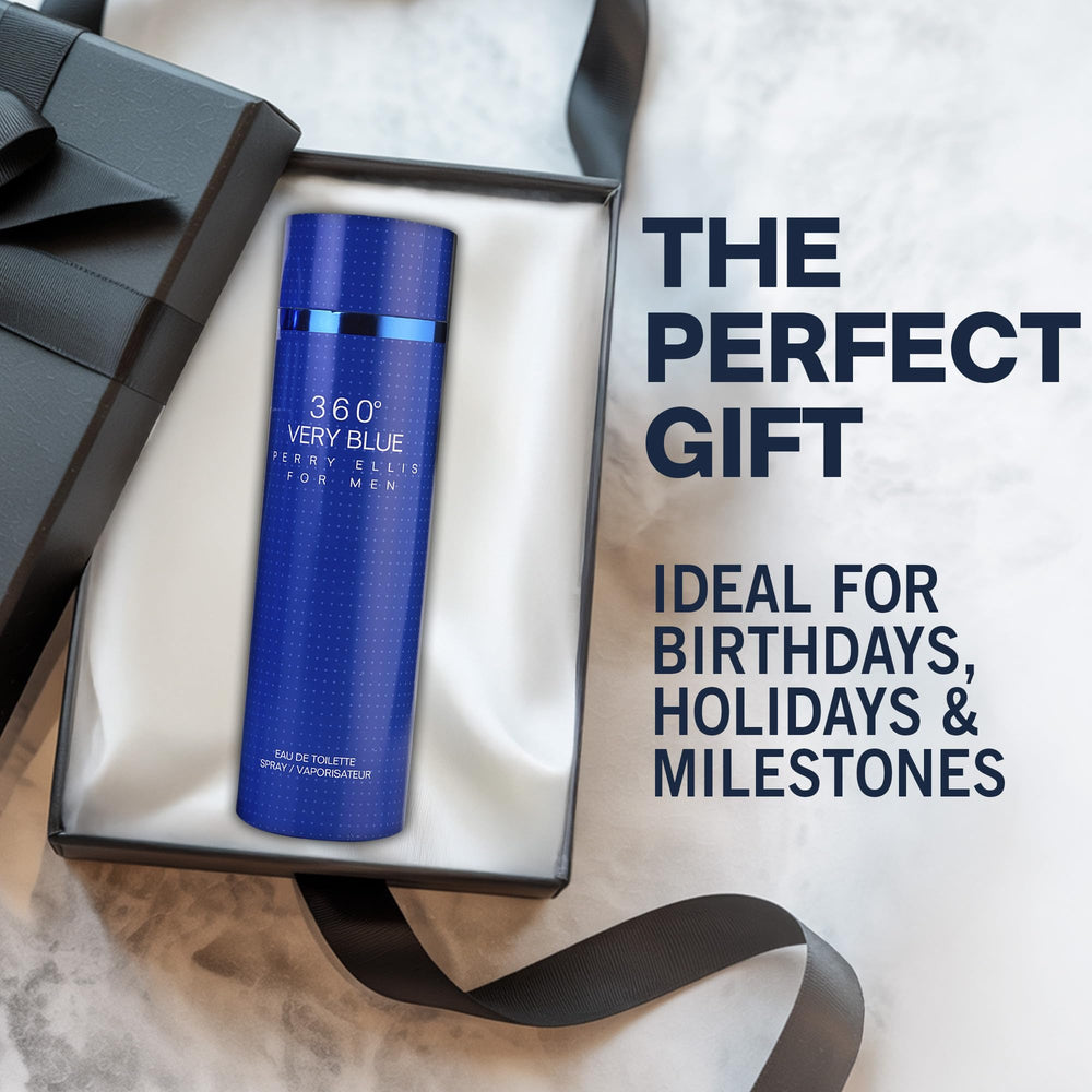 Perry Ellis 360° Very Blue lifestyle image showing confident daily routine and signature scent
