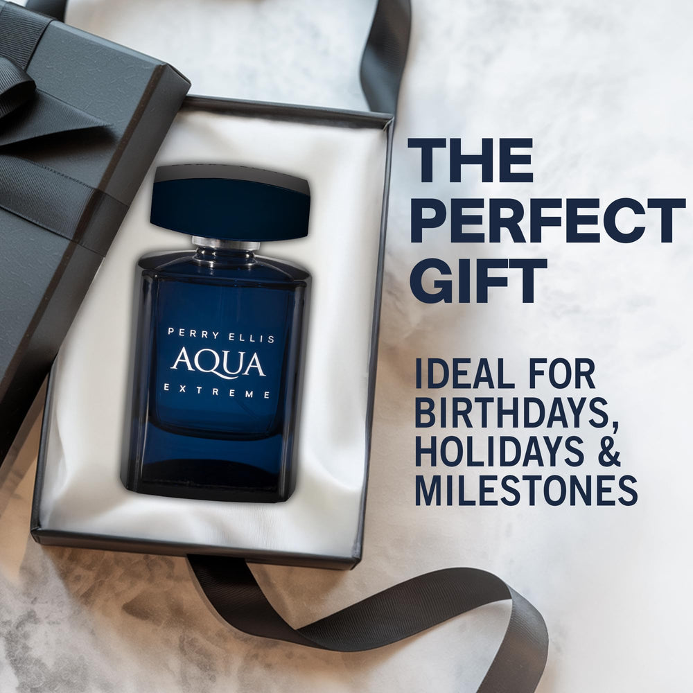 Perry Ellis Aqua Extreme label close-up signals long-lasting daily wear