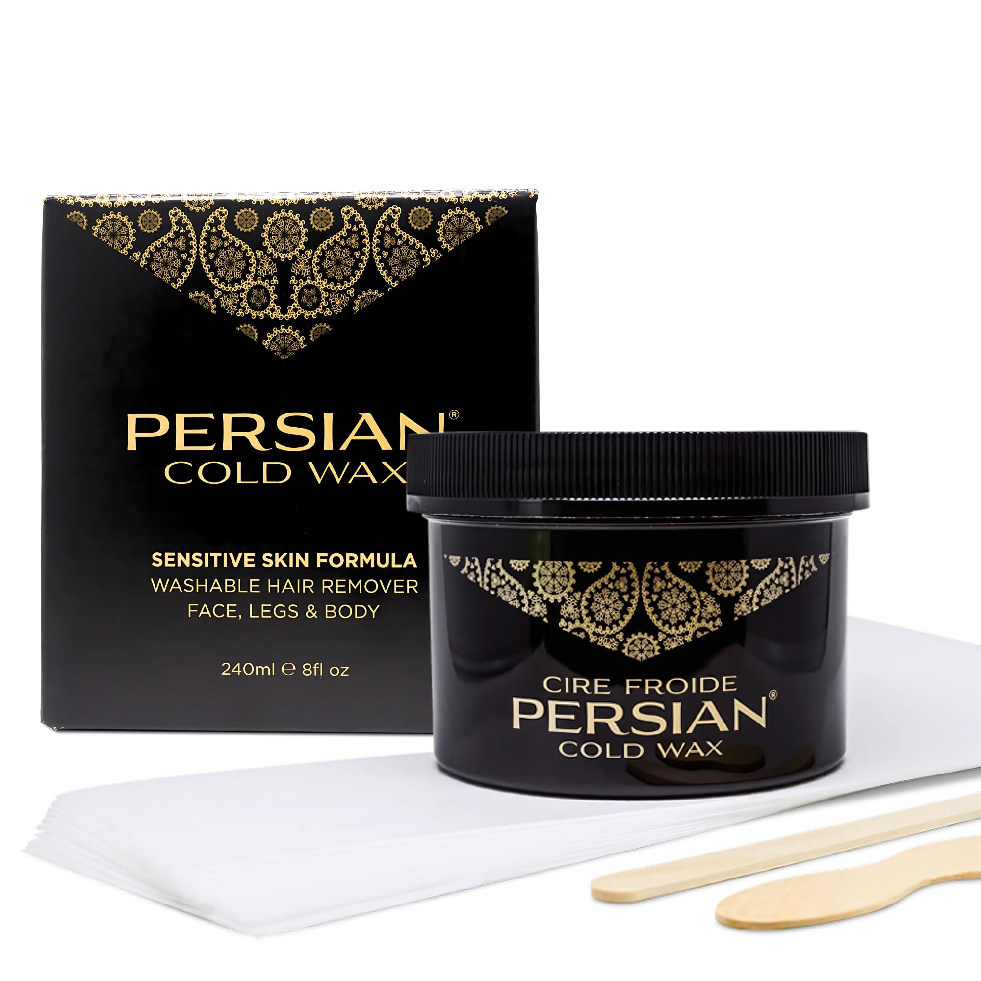 Persian Cold Wax Kit face application for smooth facial hair removal.