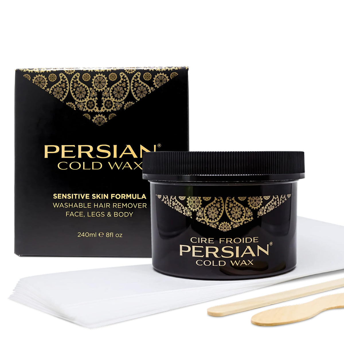 Persian Cold Wax Kit face application for smooth facial hair removal.