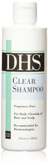 Person and Covey DHS Clear Shampoo bottle front for daily cleansing.