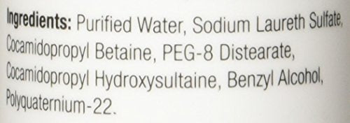 Person and Covey DHS Clear Shampoo packaging back conveys product origin and daily care.