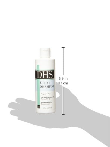 Person and Covey DHS Clear Shampoo pour shot shows quick lather for routines.