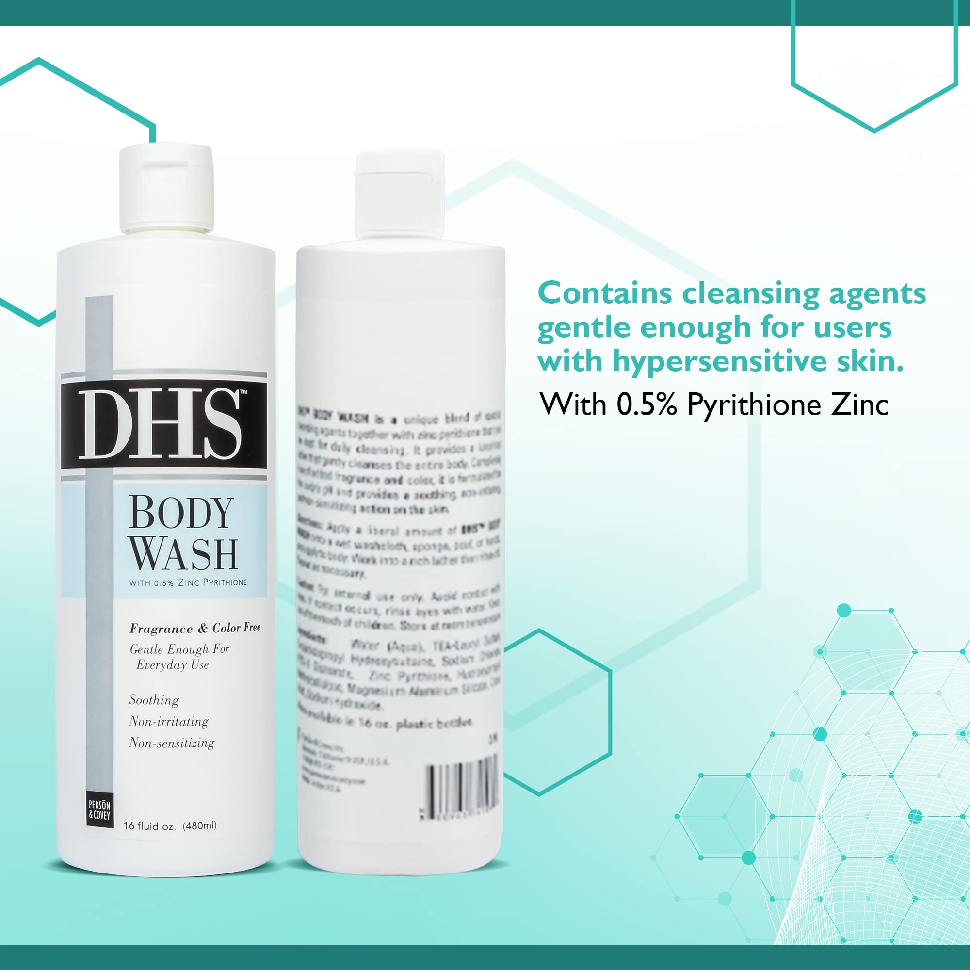 Person & Covey DHS Body Wash family usage scene, safe for adults and kids.