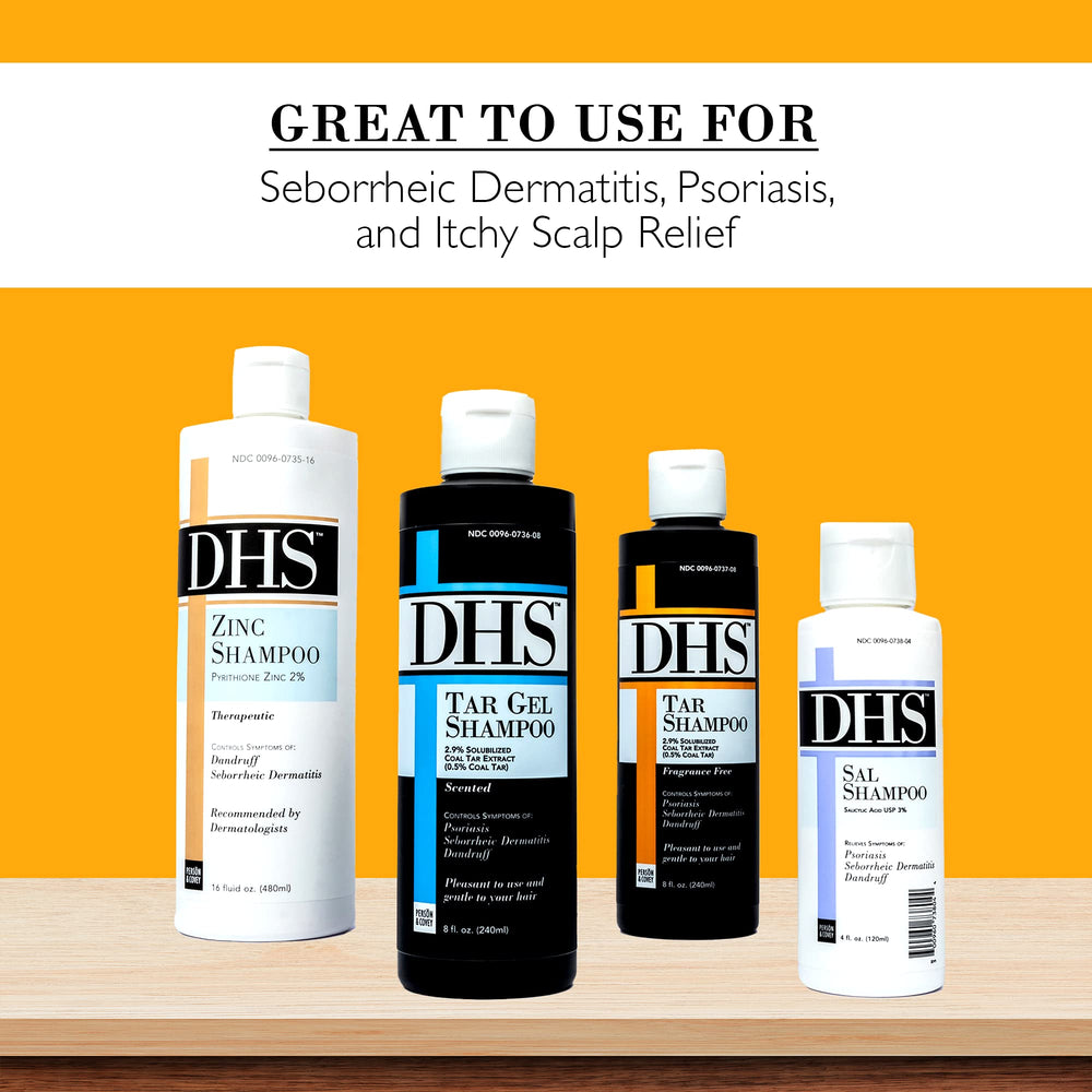 Person & Covey DHS Tar Shampoo packaging displayed emphasizes cleansing and recurrence prevention possibilities.