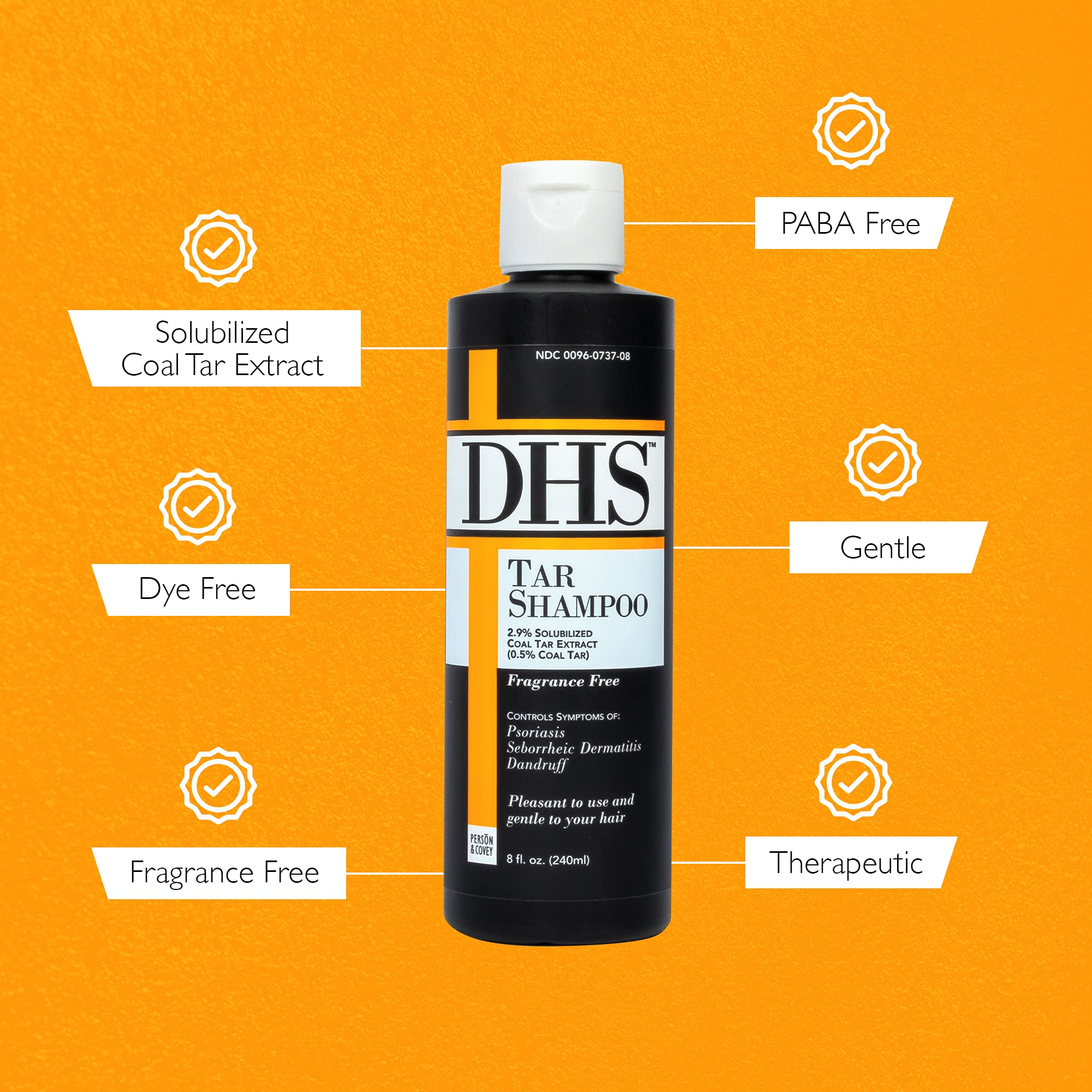 Person & Covey DHS Tar Shampoo during scalp application demonstrates easy routine.