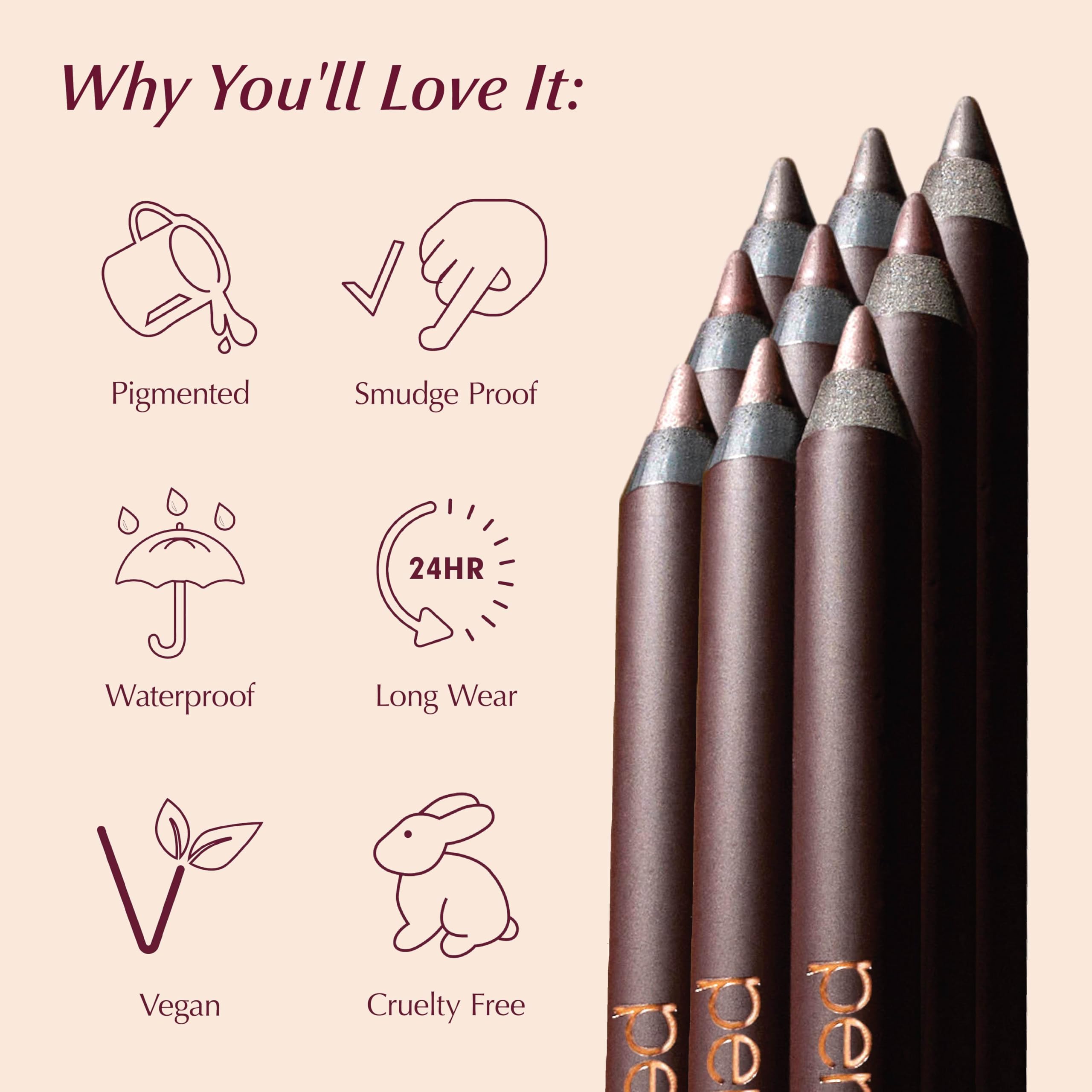 PERSONA 24HR Eyeliner bronze application on eye reveals precise line