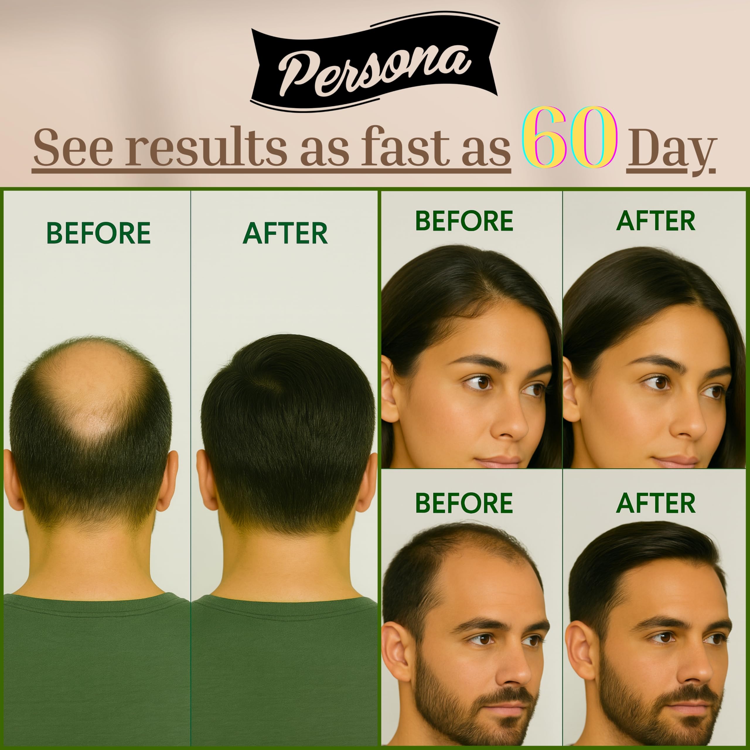 Persona Beauty ingredients biotin caffeine collage highlights botanical nourishment