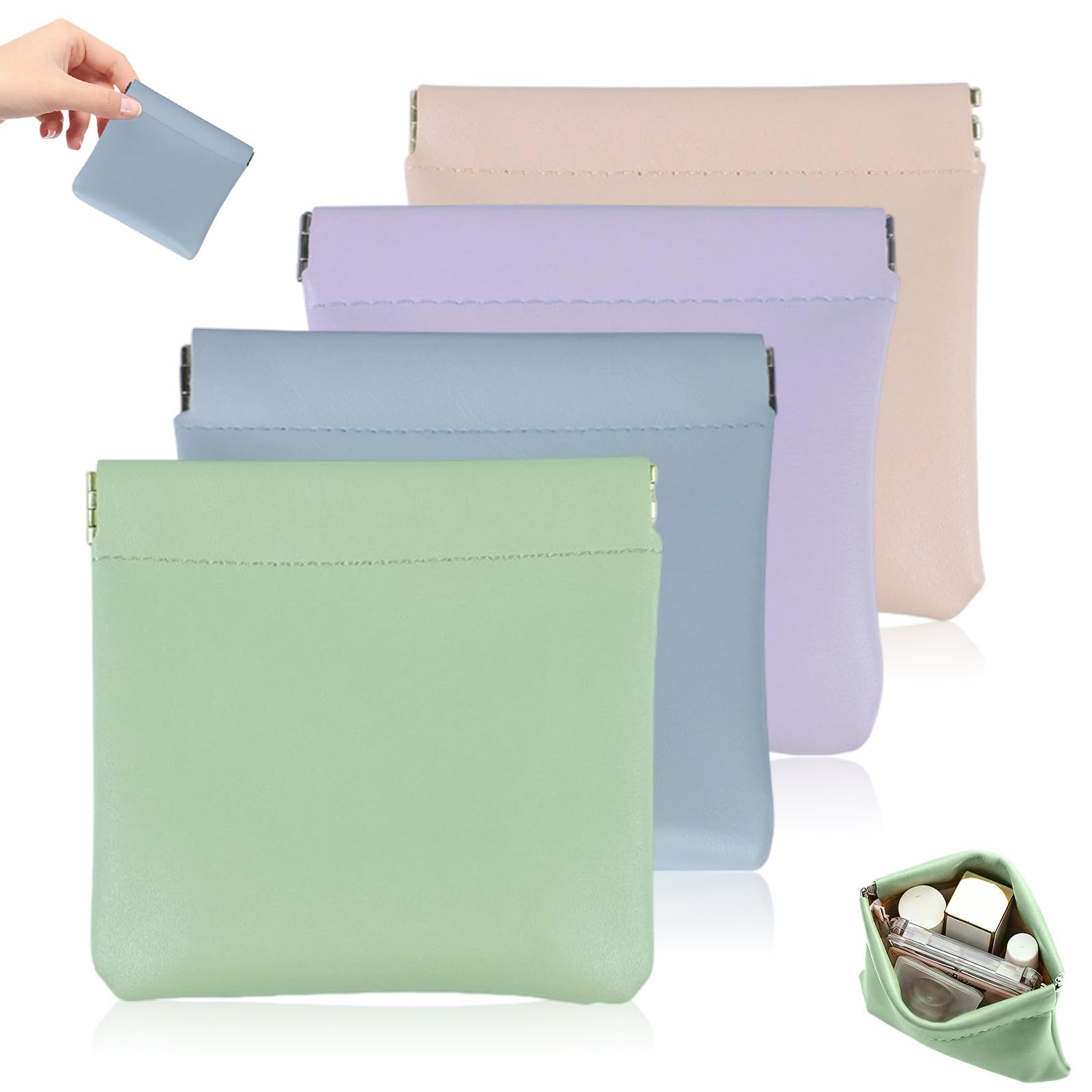 Personalized leather organizer pouch with snap closure, quick-access cosmetics on the go.