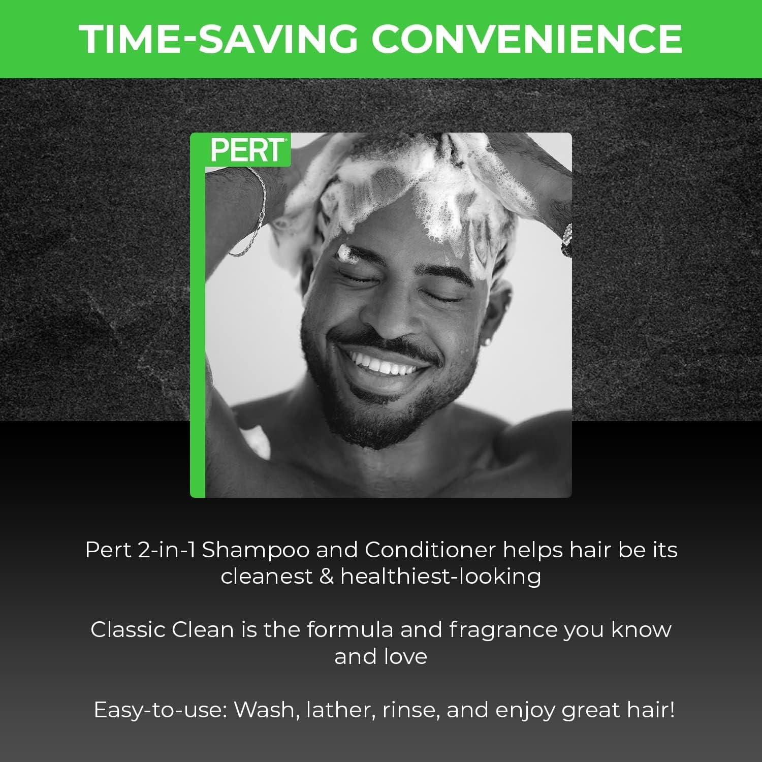 Pert Plus 2-in-1 color-safe formula protects color-treated hair.