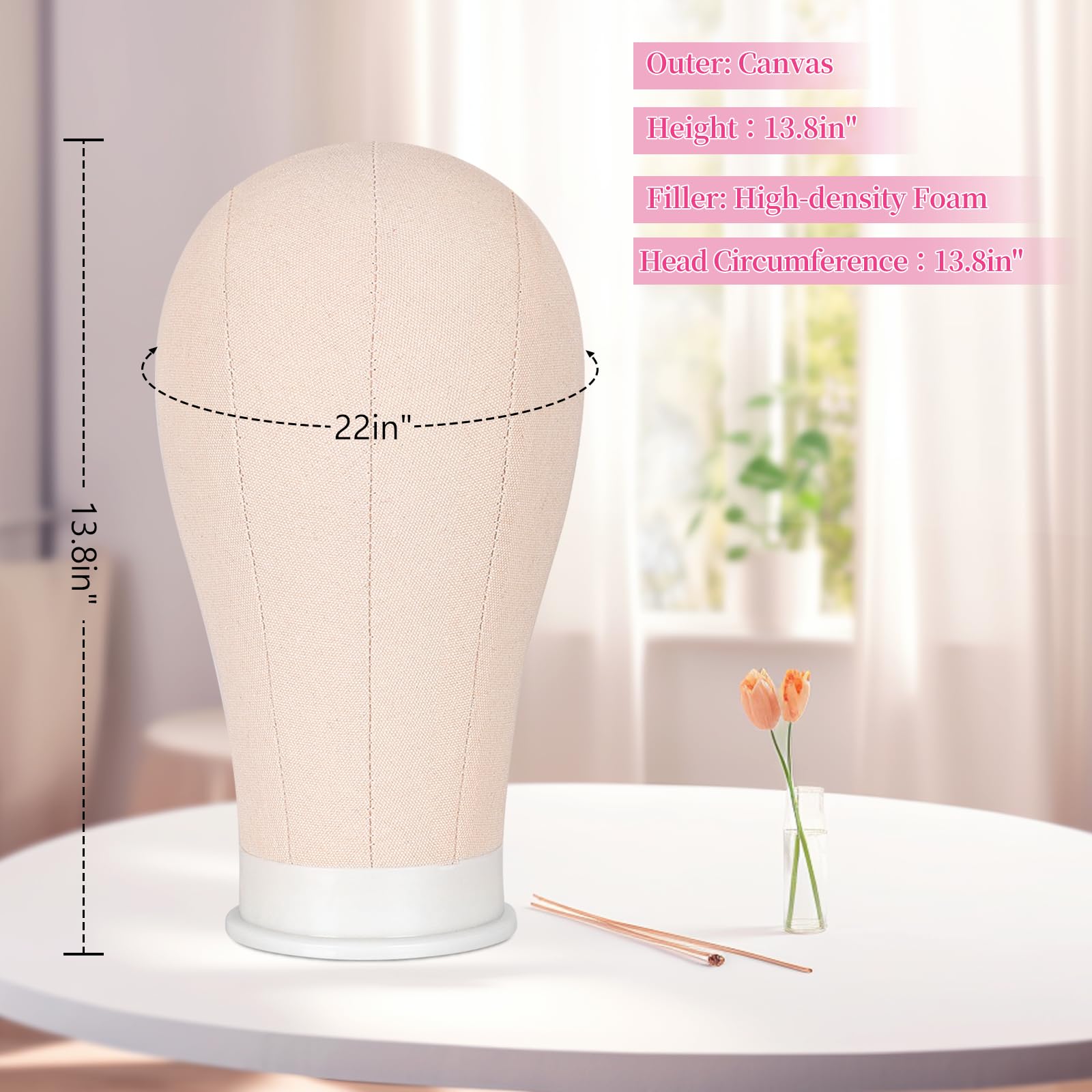 Pet Baby canvas head 22in shown for secure pinning and shaping.