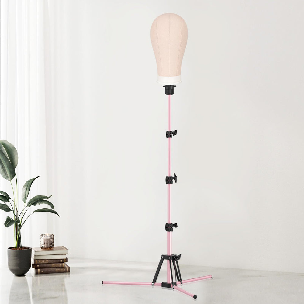 Pet Baby mannequin head stand pink folded compact for travel and storage