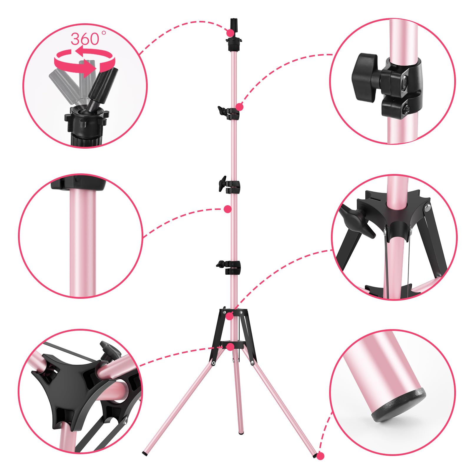 Pet Baby mannequin head stand pink in studio use for cosmetology training