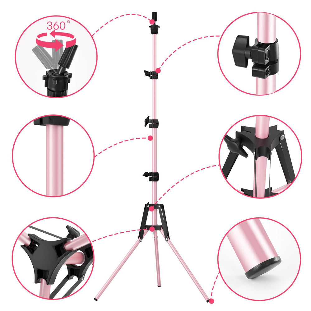 Pet Baby mannequin head stand pink in studio use for cosmetology training