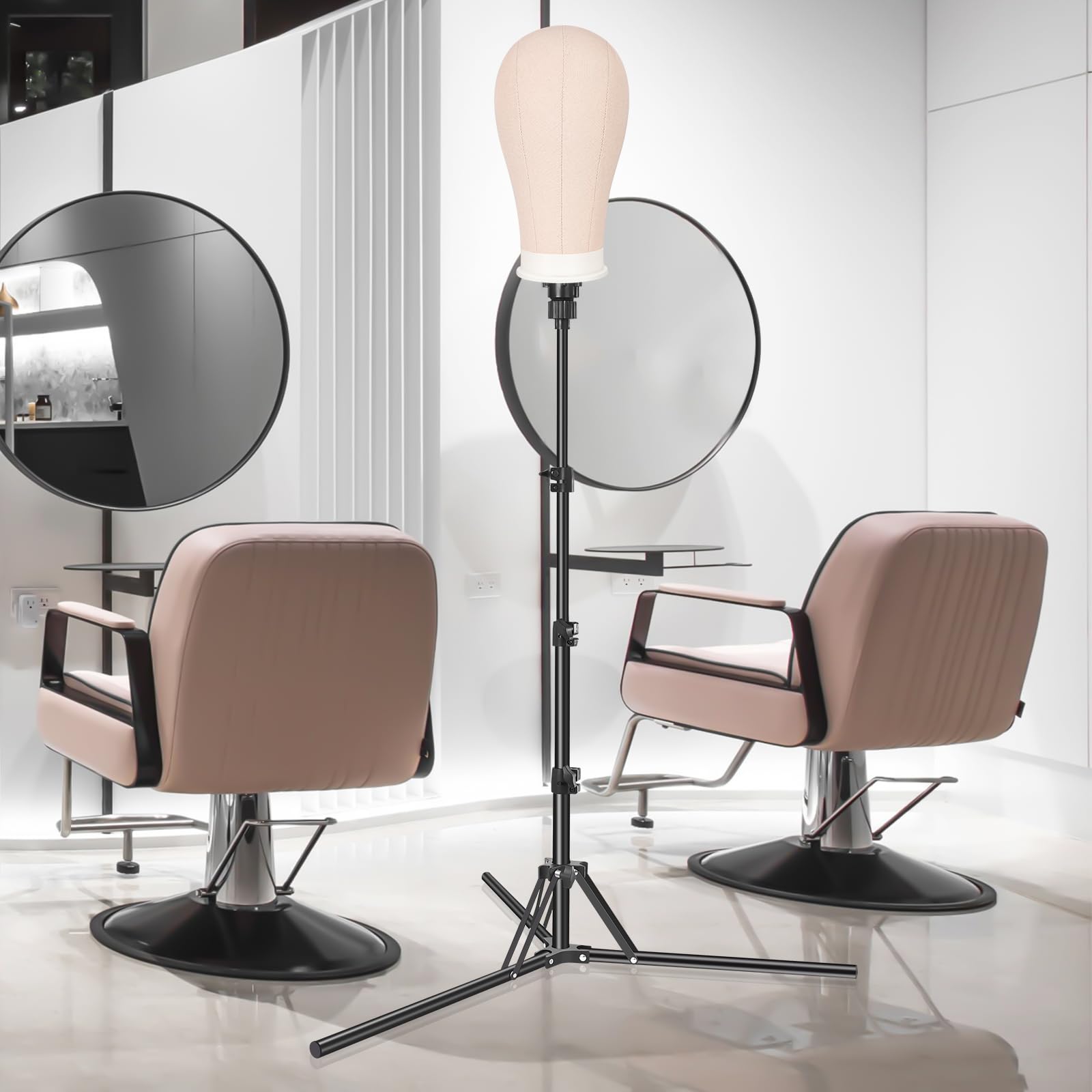 Pet Baby wig stand foldable design, portable studio companion for on-the-go fittings.