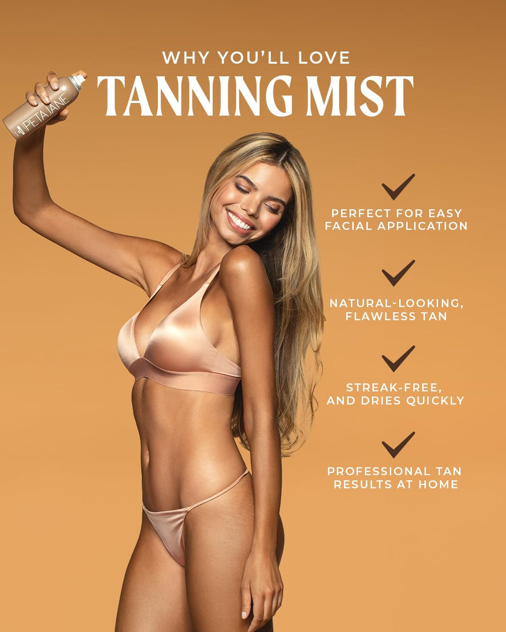 Peta Jane Sunless Tanning Mist spray nozzle for quick, non-sticky color application.