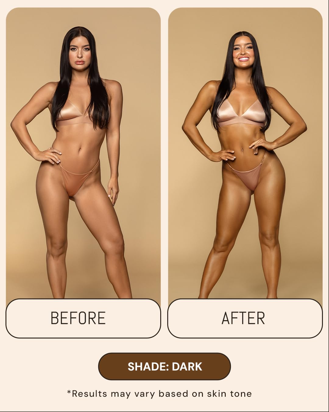 Peta Jane Dark Tanning Mousse arm swatches—natural-looking tan on skin.