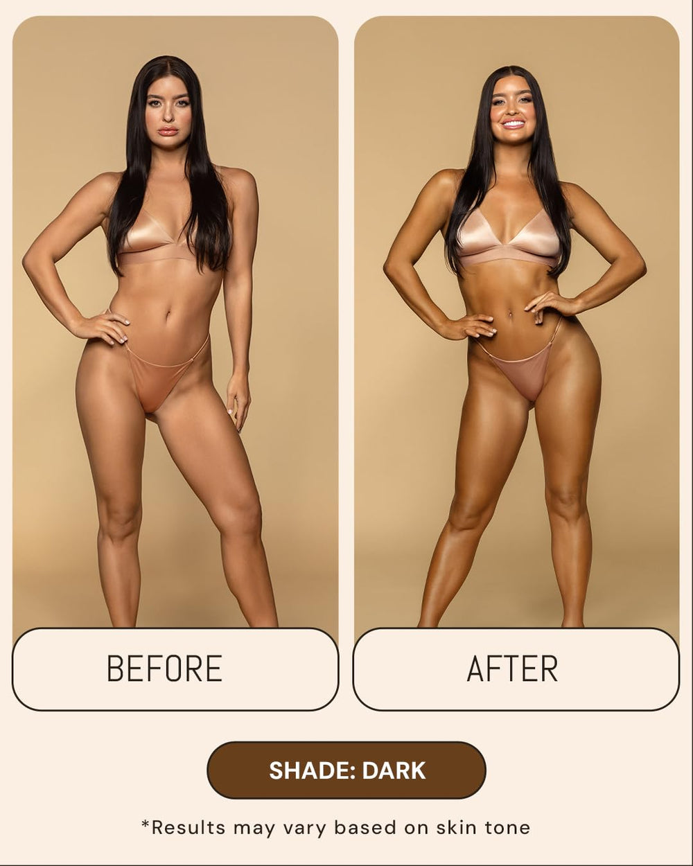 Peta Jane Dark Tanning Mousse arm swatches—natural-looking tan on skin.