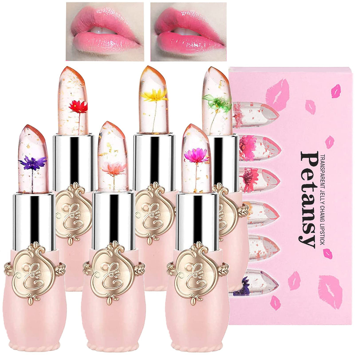 Petansy crystal jelly lipstick clear with flower inside highlights long-lasting hydration.