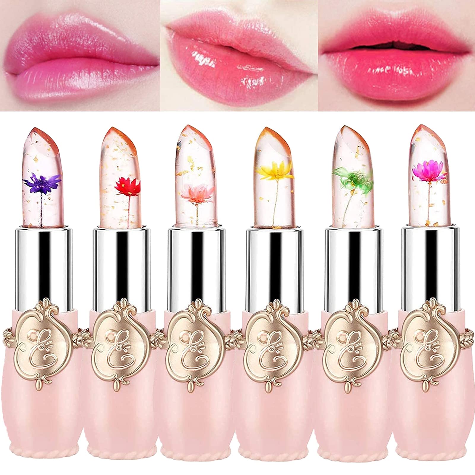 Petansy flower-inside lipstick closeup shows delicate dried flower design.