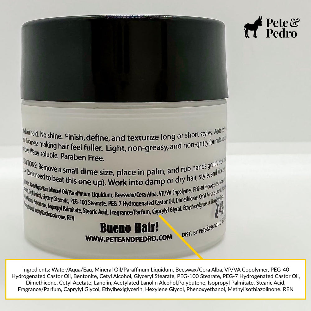 Pete & Pedro bentonite beeswax formula closeup highlighting clean ingredients.