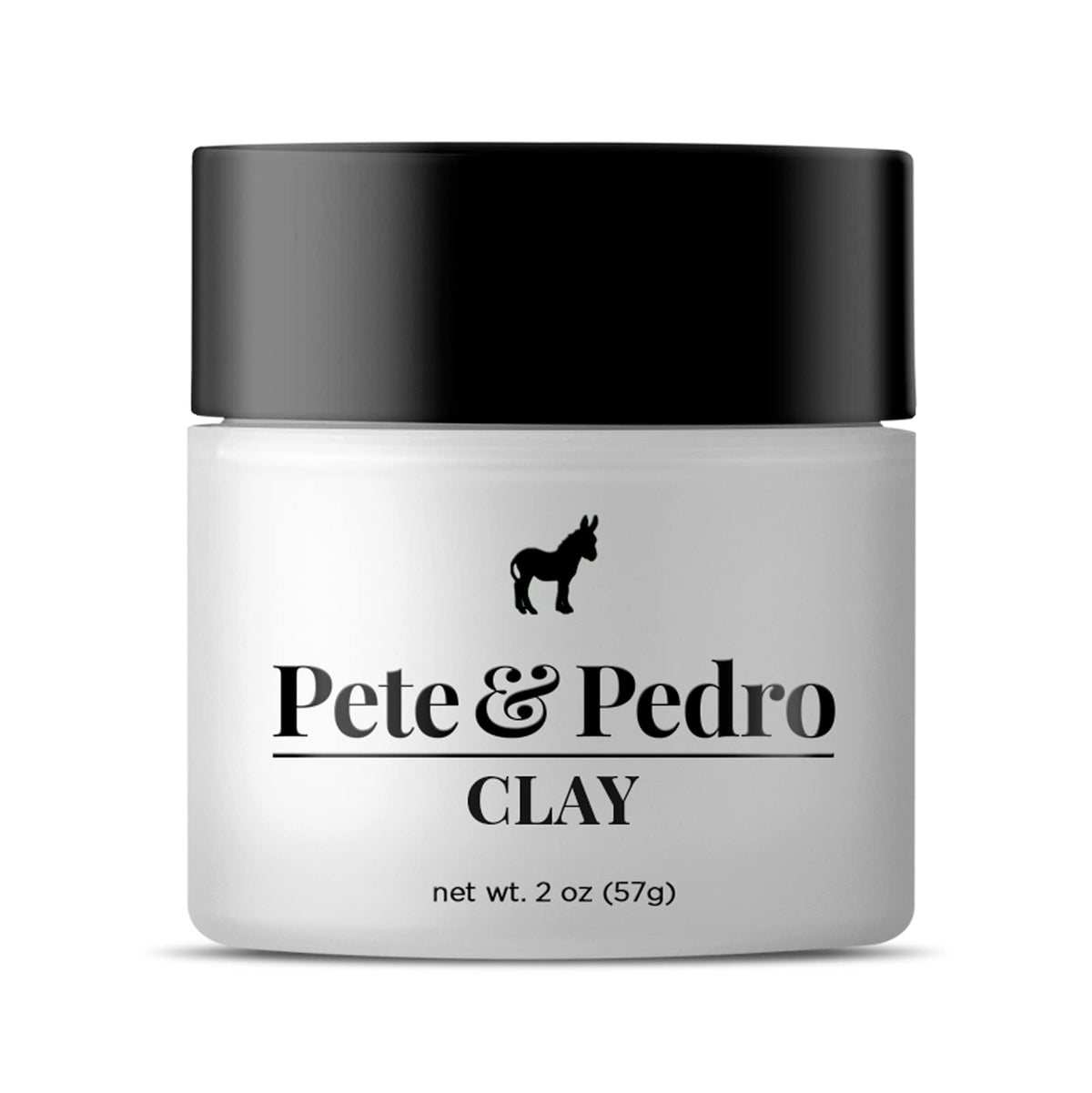 Pete & Pedro hair clay jar closeup highlighting matte finish for controlled style.