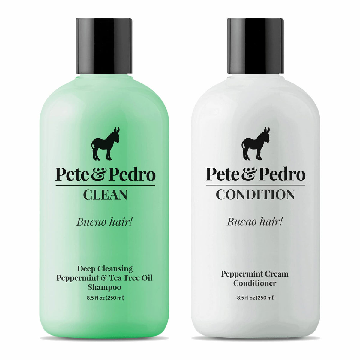 Pete & Pedro Clean Shampoo pour showing a minty, deep-clean feel.