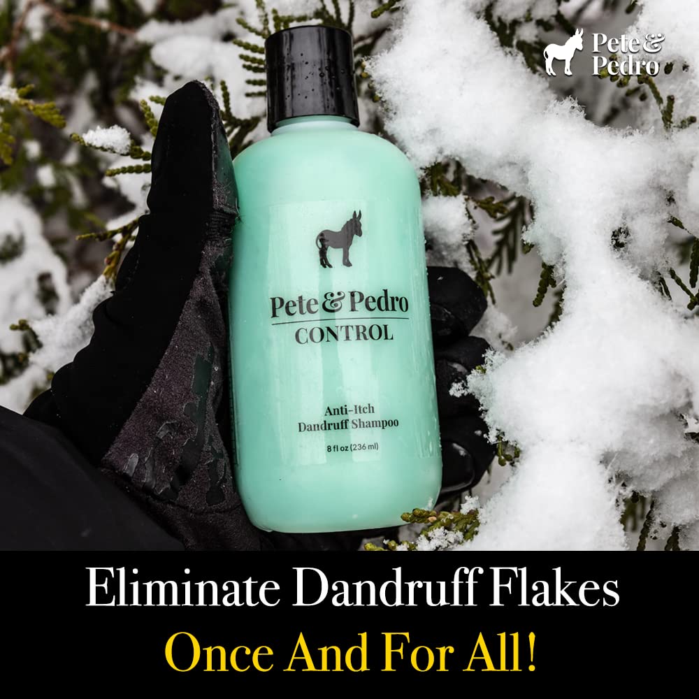 Pete & Pedro CONTROL menthol cooling-relief shot emphasizes soothing tingle on scalp.