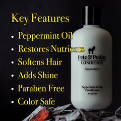 Pete & Pedro Peppermint Cream Conditioner bottle showing cooling hydration.