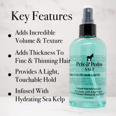 Pete & Pedro SALT bottle back highlights sea kelp hydration