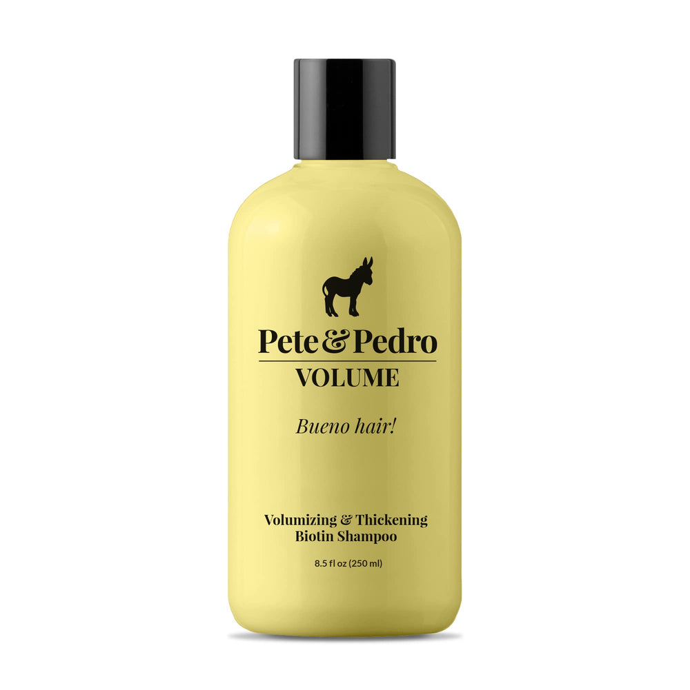 Pete & Pedro Volume Shampoo bottle front shows lightweight cleanse for added fullness