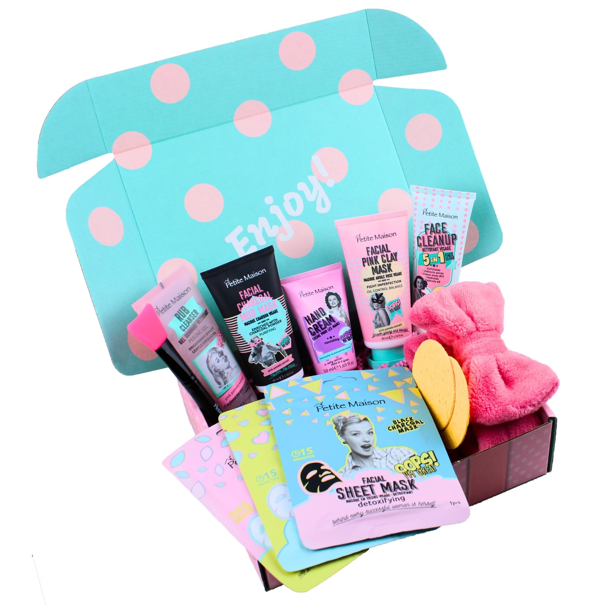 Petite Maison spa box retro packaging closeup highlighting giftable premium skincare