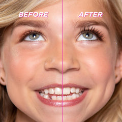 Petite 'N Pretty Fully Feathered Mascara wand closeup demonstrates curling and separation without clumps.