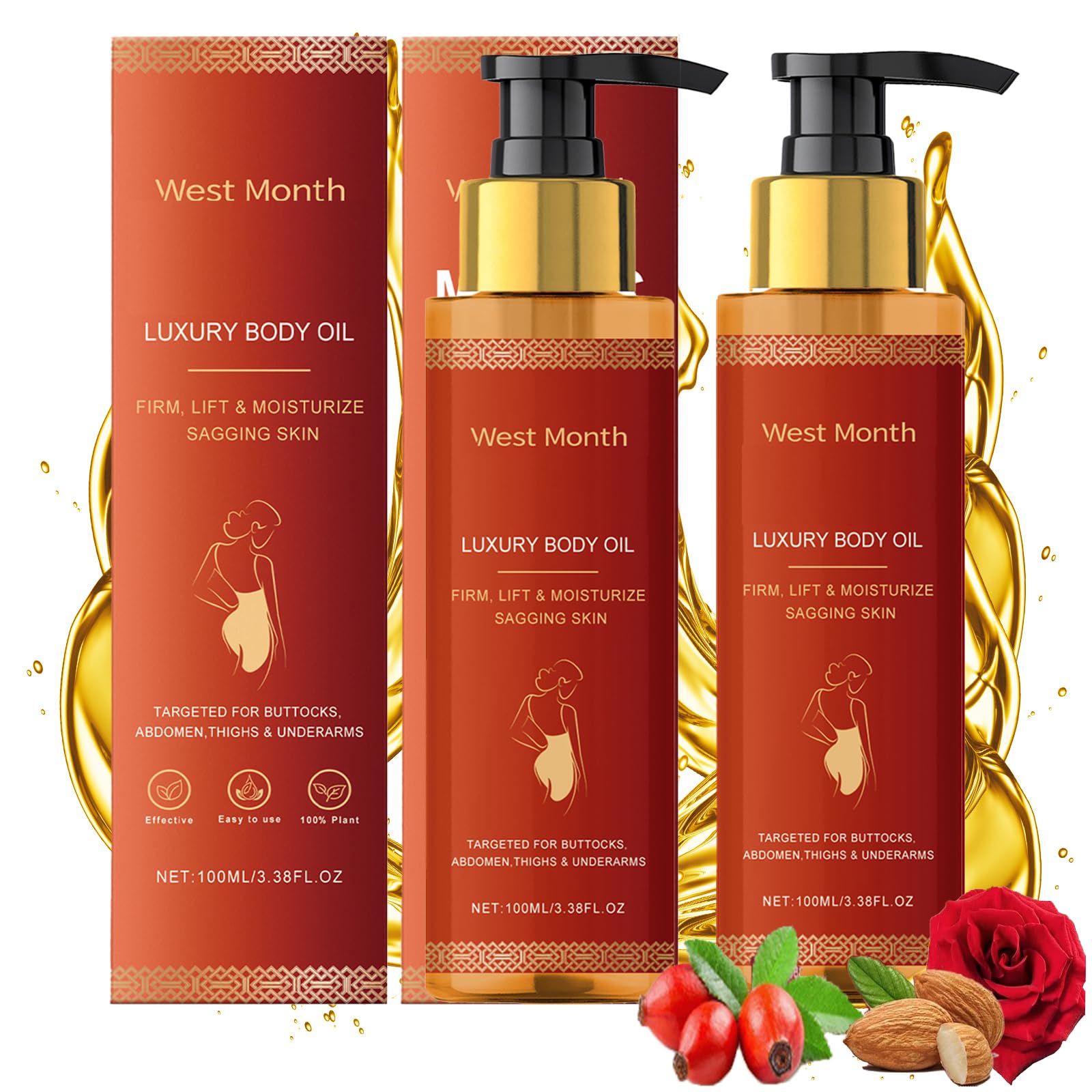 Pewatul Body Firming Oil bottle closeup showing rose-infused moisture
