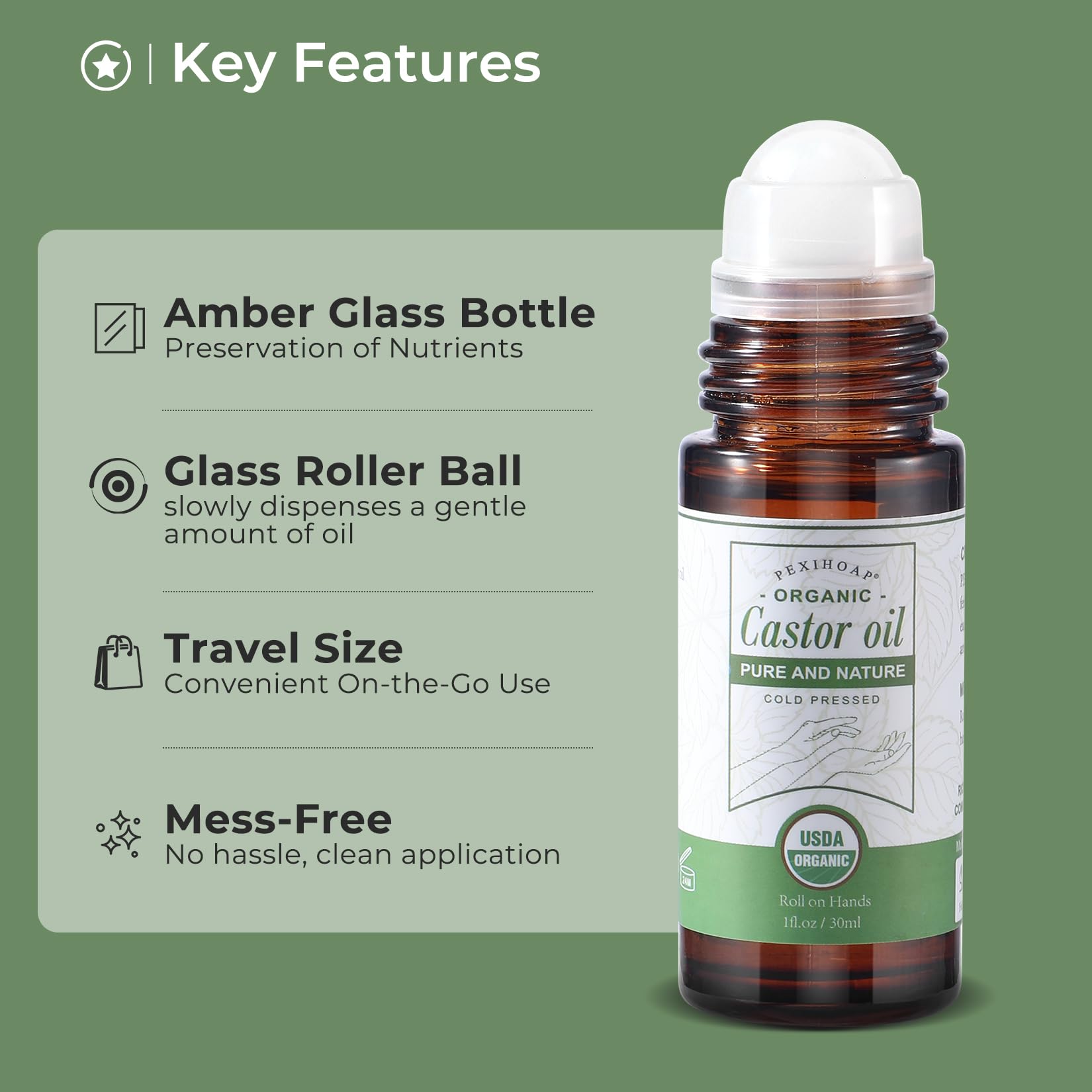 Pexihoap Roll-On supports broad-area coverage for arms, legs, and back.