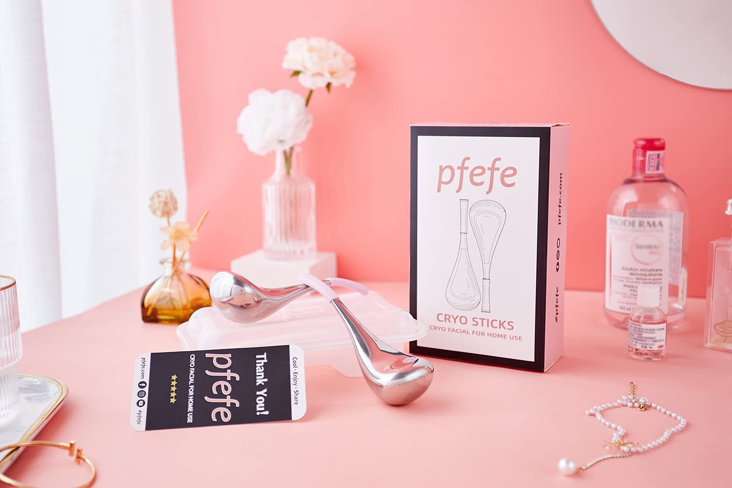 pfefe Cryo Sticks are portable spa tools for on-the-go refreshing skincare routines.
