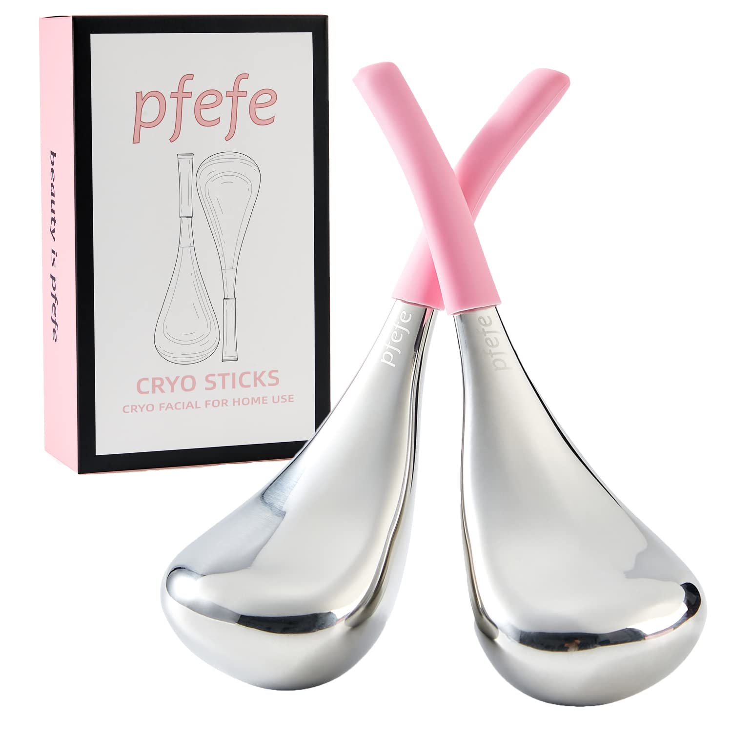 pfefe Cryo Sticks stainless steel face globes provide cooling relief for smoother skin.