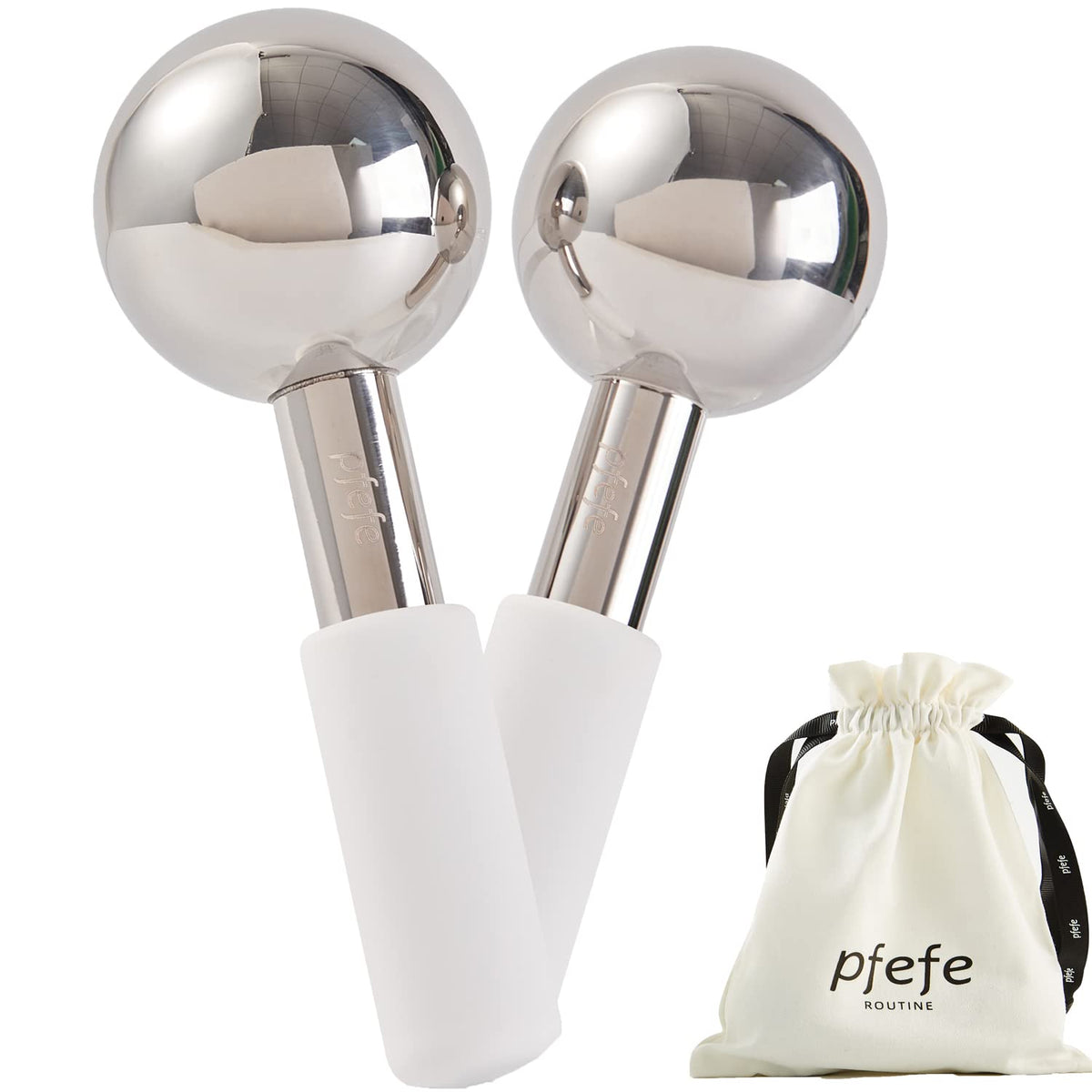 Pfefe ice globes on face and eyes provide cooling relief and smoother product absorption.