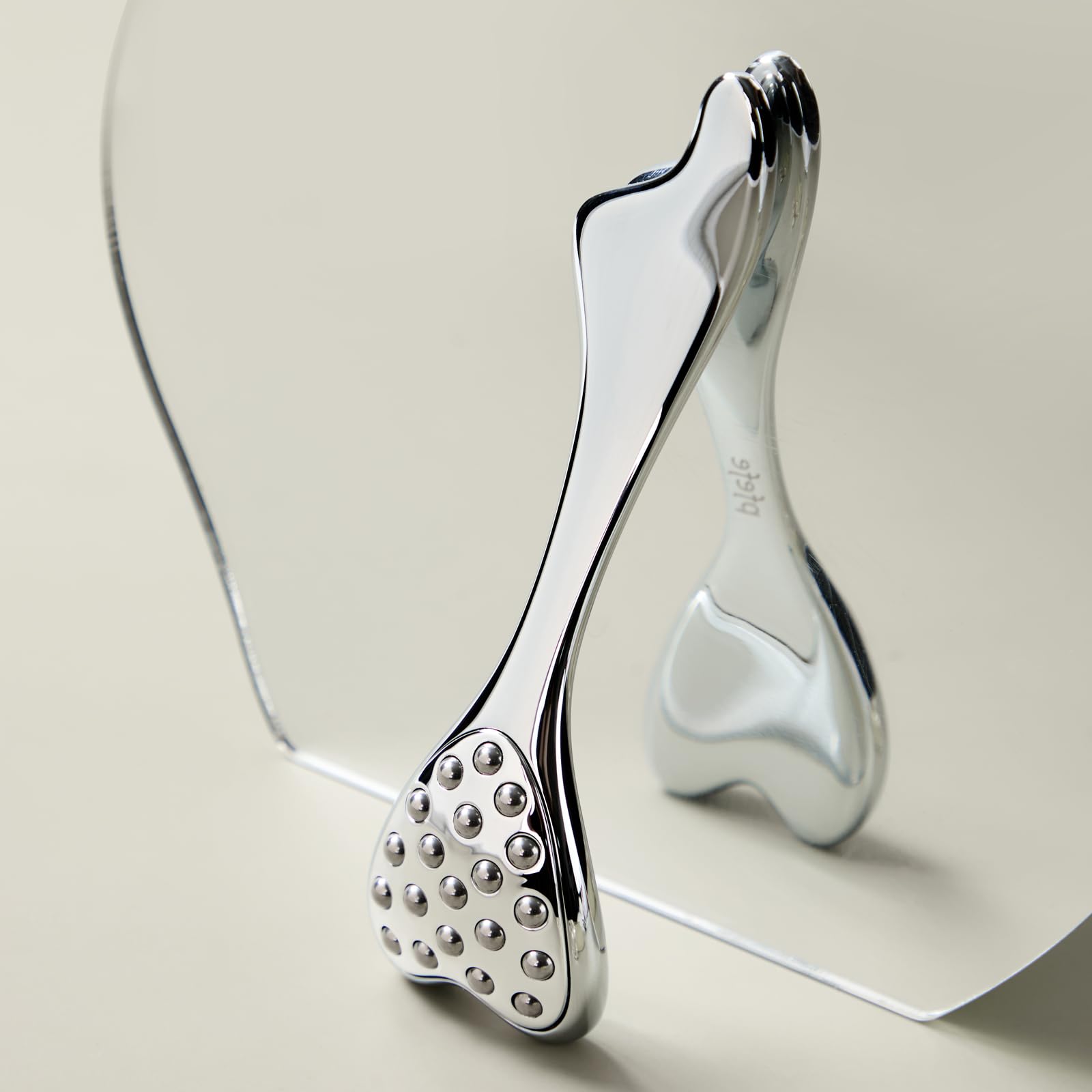 pfefe stainless steel roller on vanity top for daily routines.