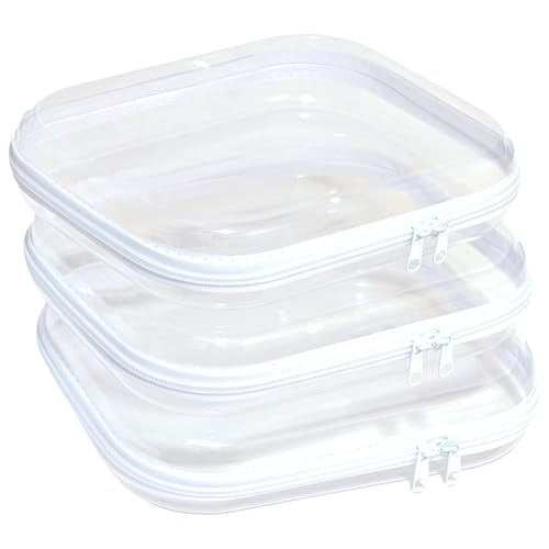 PGAXM clear hard plastic zipper case large front view showing sturdy travel organization