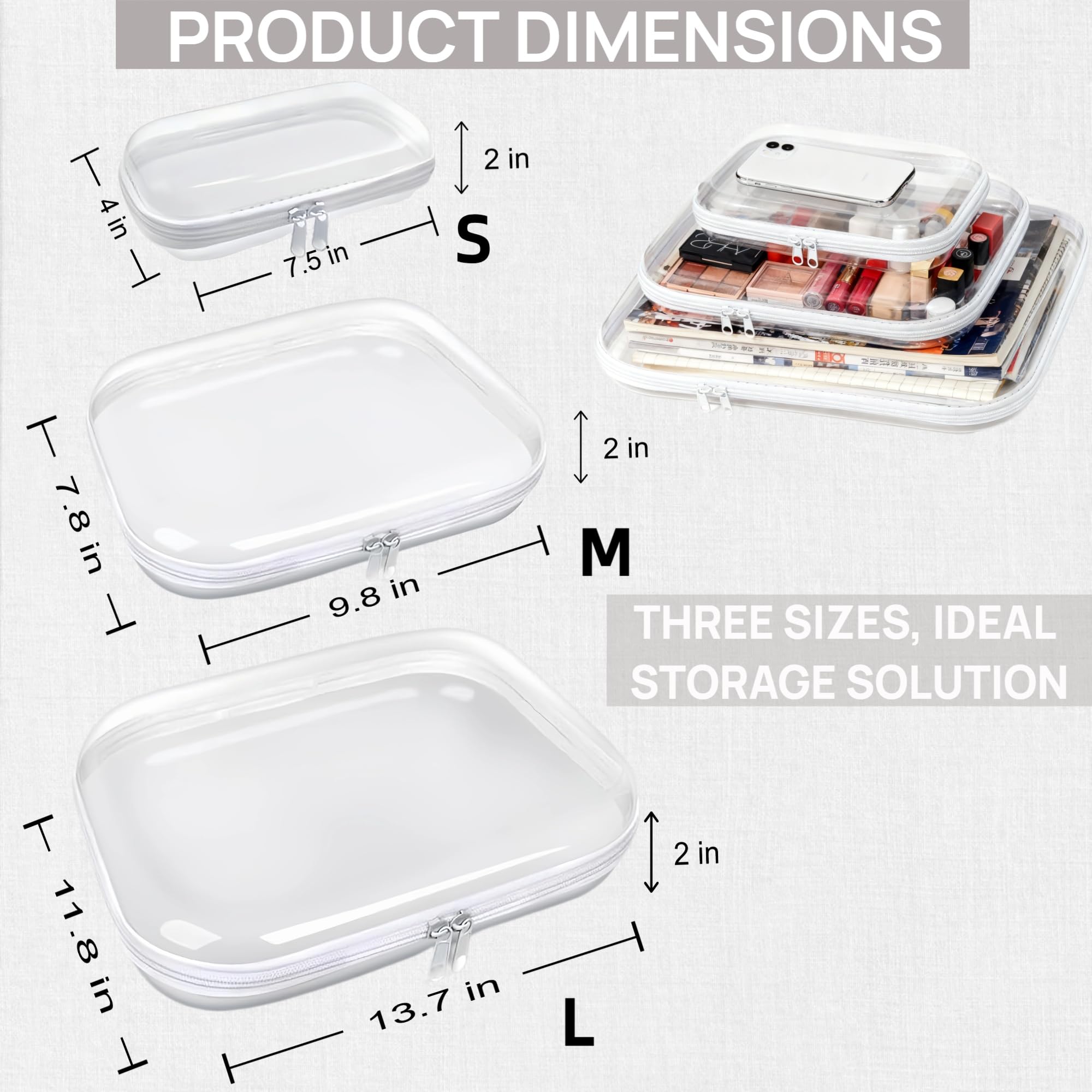 PGAXM clear hard plastic zipper case medium side view highlights visibility
