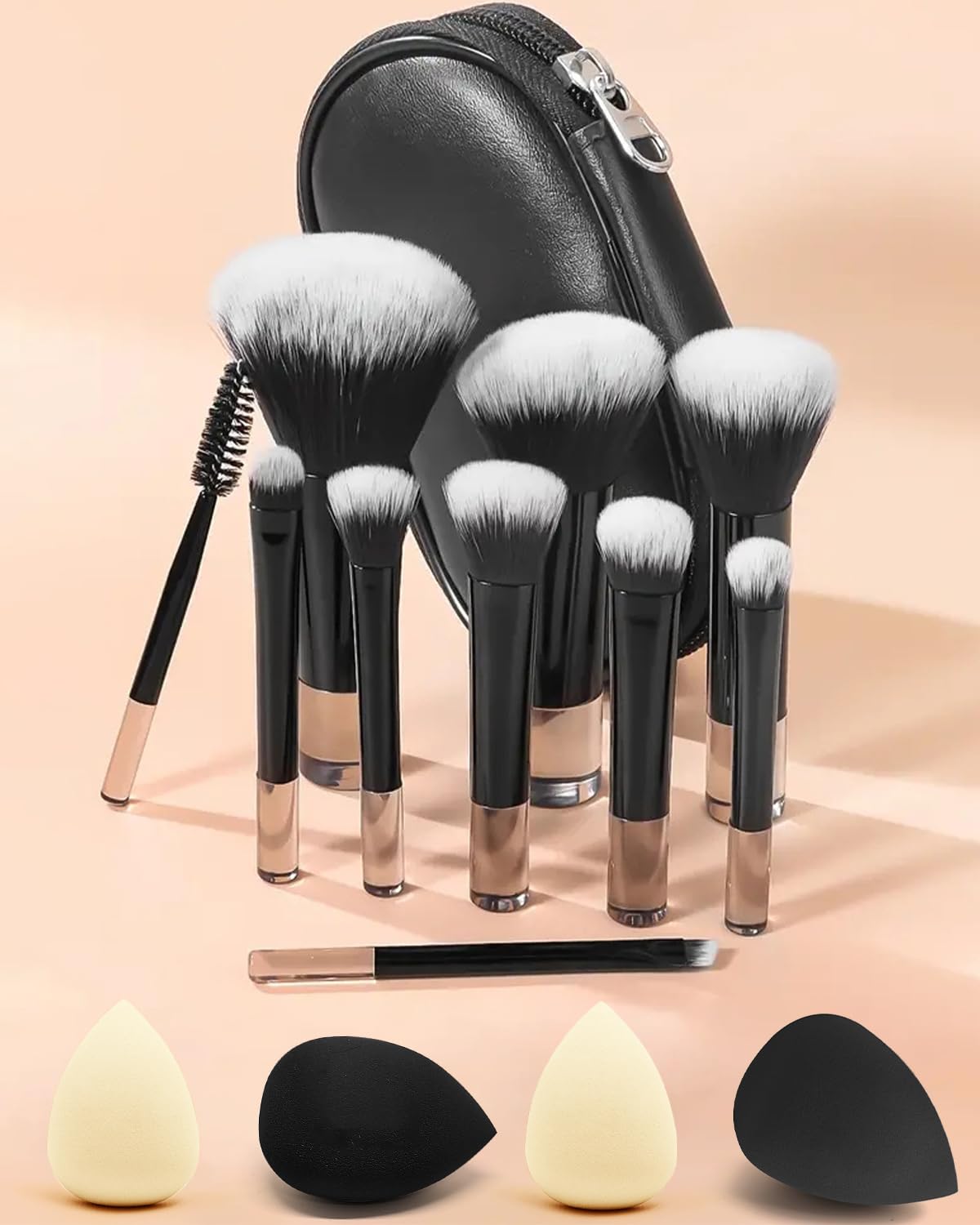 PGRODE mini travel makeup brushes set with pouch for on-the-go touch-ups and organization.