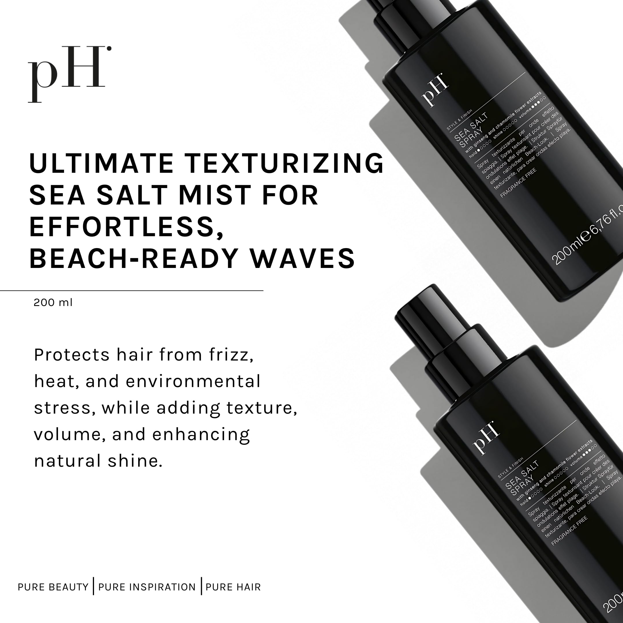 pH PURE HAIR Sea Salt Spray when scrunched yields defined airy texture.