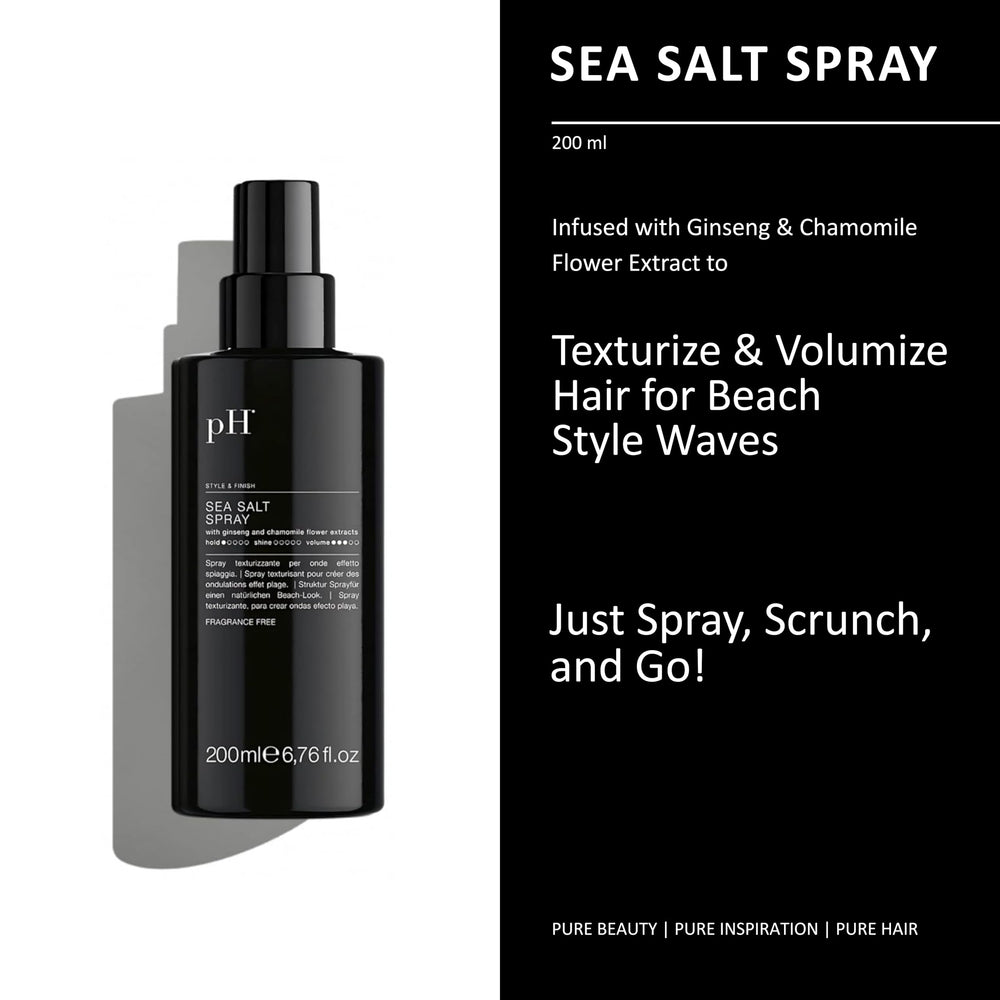 pH PURE HAIR Sea Salt Spray creates textured waves with natural movement.
