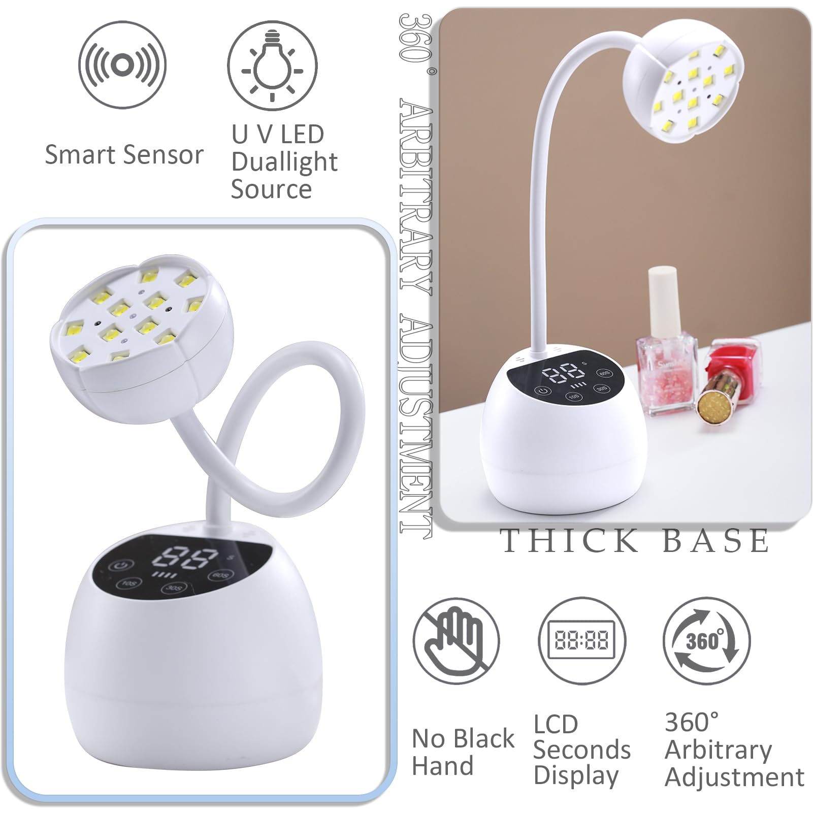PHAIN thick-base stable uv-led lamp provides steady support during at-home sessions.